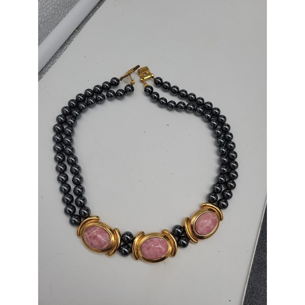 Vintage FR Francesca Romana Necklace Designer Statement Italy Black Pink Choker